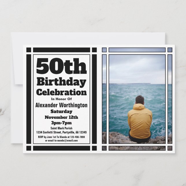 Black 50th Photo Birthday Party Invitation (Front)