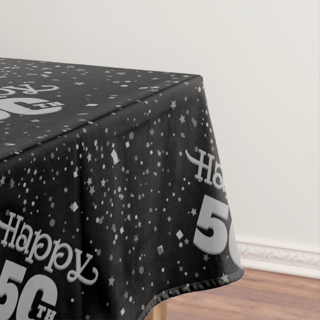 BLACK 50th with Grey typography Tablecloth (In Situ)