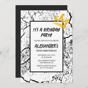 Black 52nd birthday invitation Grunge Graffiti  