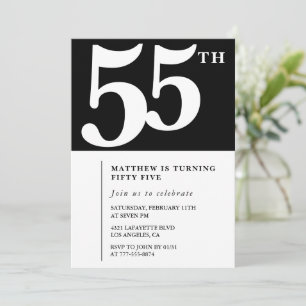 Black 55th birthday invitation Elegant Chic Simple