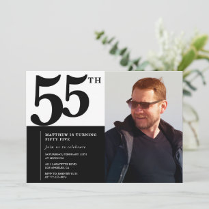 Black 55th birthday invitations Elegant Chic