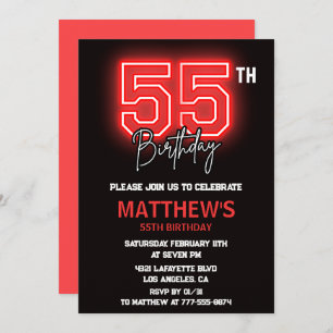 Black 55th birthday invitations Men Neon