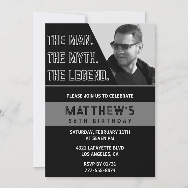 Black 56th birthday invitations The Man The Legend (Front)
