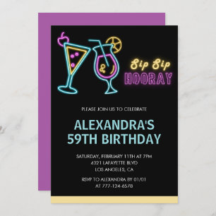 Black 59th birthday invitations Cocktail Neon Glow