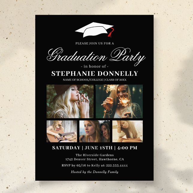 Black 5 Picture Graduation Party Invitation (Creator Uploaded)