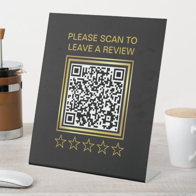 Black 5 Star Review Business Rating QR Code Pedestal Sign (In SItu)