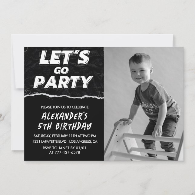 Black 5th birthday invitations Boy Photo  (Front)