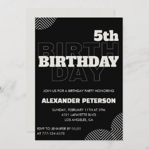 Black 5th birthday invitations Party Boy