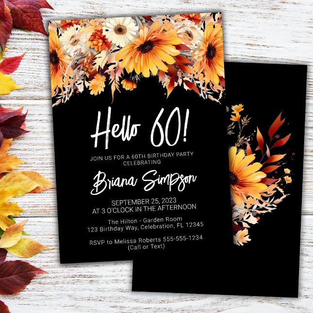 Black 60th Birthday Fall Floral Invitation (Creator Uploaded)