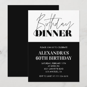 Black 60th birthday invitations Dinner White