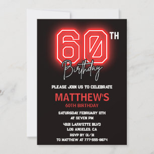 Black 60th birthday invitations Men Neon