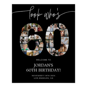 Black 60th Birthday Photo Collage Welcome Sign