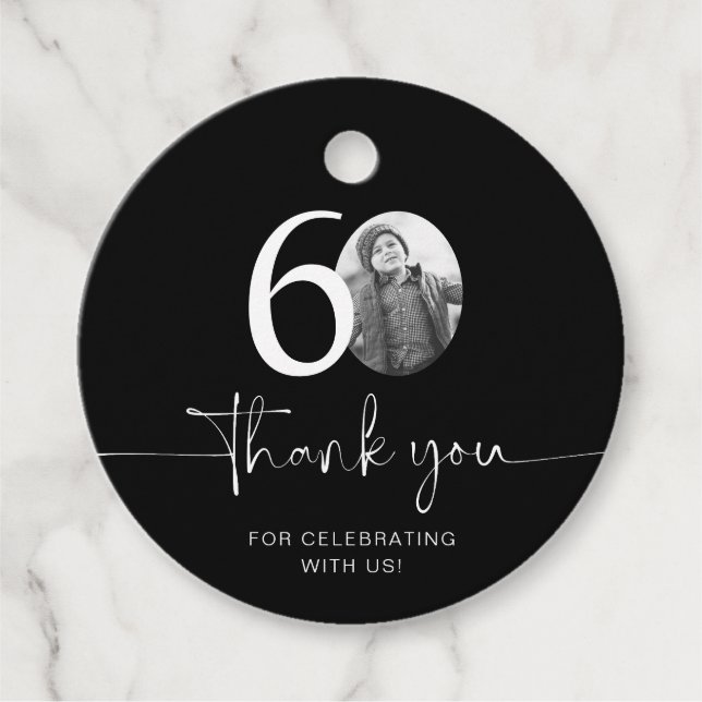 Black 60th Birthday Thank You Favour Tags (Front)