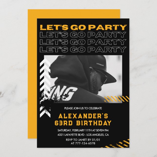 Black 63rd birthday invitations Men Photo Spray (Front/Back)