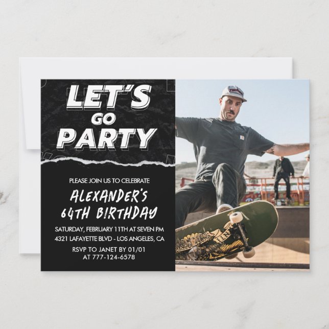 Black 64th birthday invitations Men Photo  (Front)