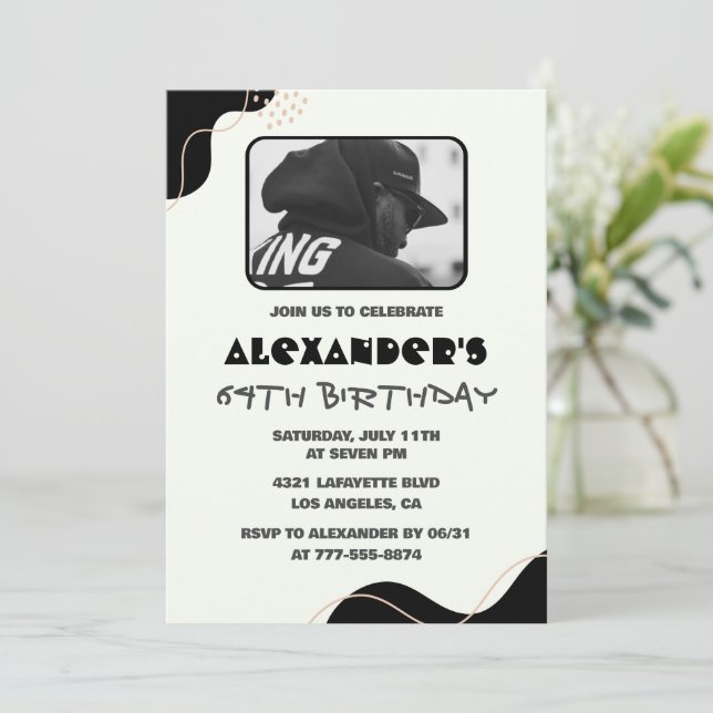 Black 64th birthday invitations Men Simple Photo (Standing Front)