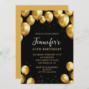Black 65th birthday invitations Balloons Confetti