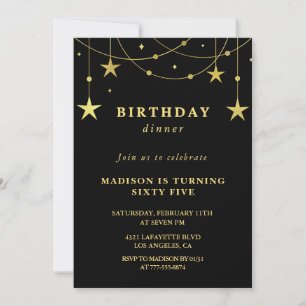 Black 65th birthday invitations Gold Stars