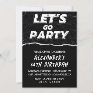 Black 66th birthday invitations Men White