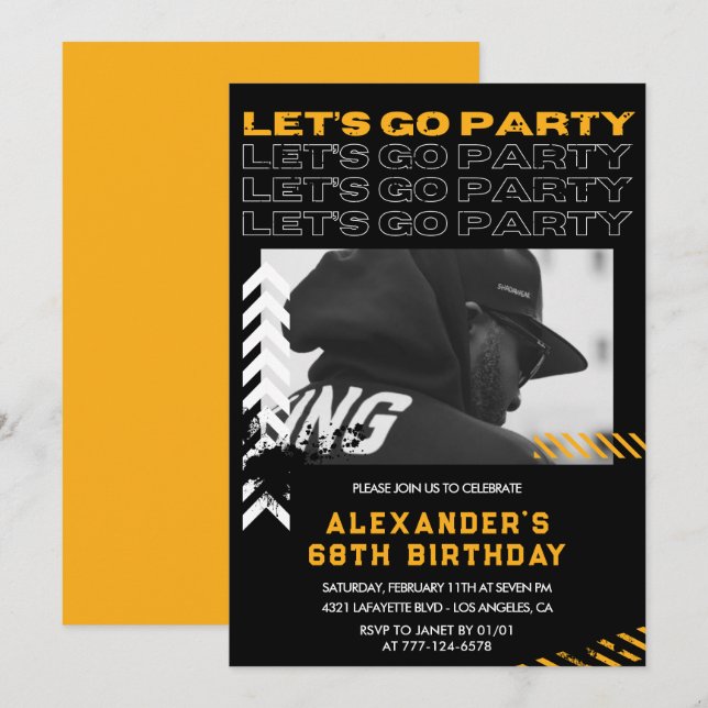 Black 68th birthday invitations Men Photo Spray (Front/Back)