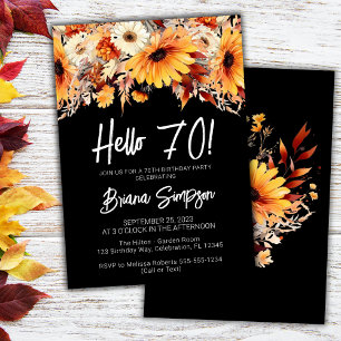 Black 70th Birthday Fall Floral Invitation