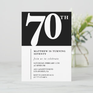 Black 70th birthday invitation Elegant Chic Simple