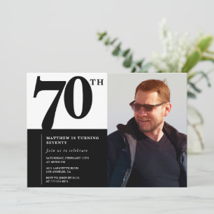 Black 70th birthday invitations Elegant Chic