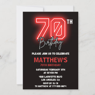 Black 70th birthday invitations Men Neon