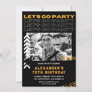 Black 70th birthday invitations Men Photo Spray