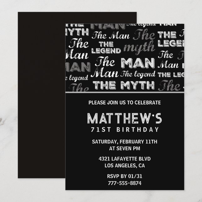 Black 71st birthday invitation for him Myth Legend (Front/Back)
