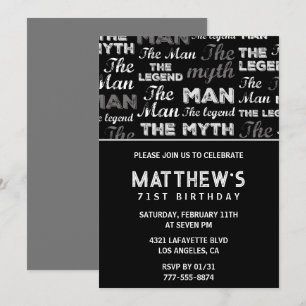 Black 71st birthday invitation for him Myth Legend