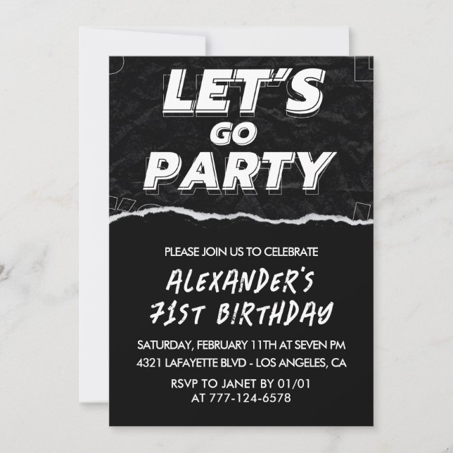 Black 71st birthday invitations Men White (Front)