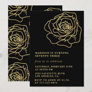 Black 73rd birthday invitations Gold Floral