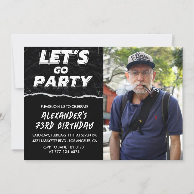 Black 73rd birthday invitations Men Photo (Front)
