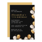 Black 75th birthday invitations Gold Balloon