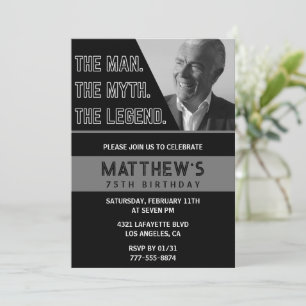 Black 75th birthday invitations The Man The Legend