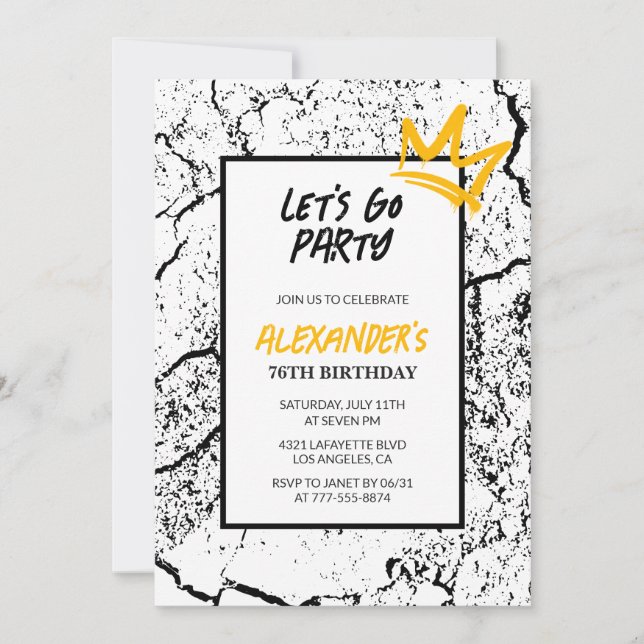 Black 76th birthday invitation Men Hip Hop modern (Front)