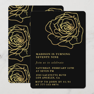 Black 79th birthday invitations Gold Floral