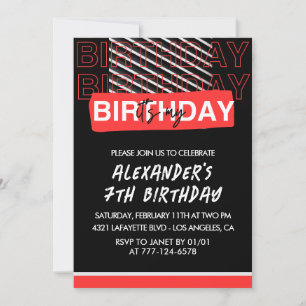 Black 7th birthday invitations boy Party Red
