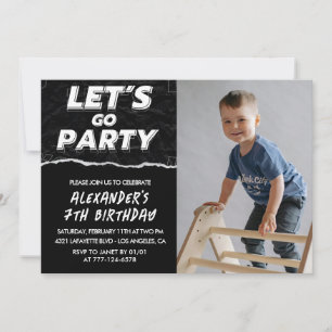 Black 7th birthday invitations Boy Photo 