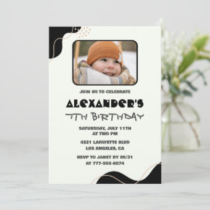 Black 7th birthday invitations Boy Simple Photo