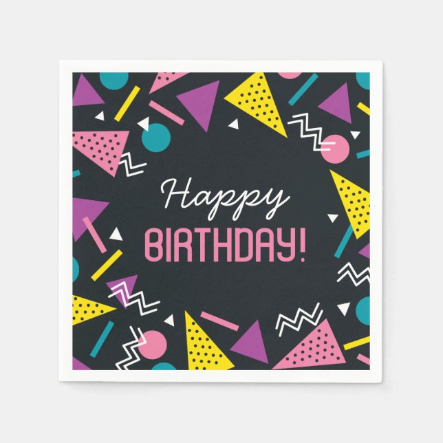 Black 80s Pattern Birthday  Napkins (Front)