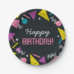 Black 80s Pattern Birthday  Paper Plate