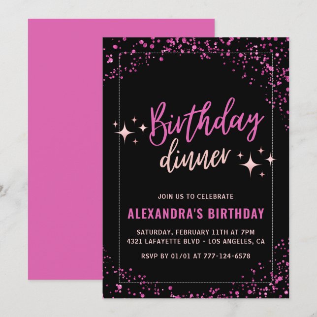 Black 80th birthday invitations Birthday dinner  (Front/Back)