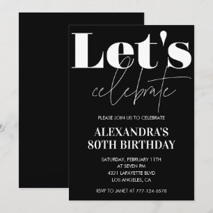Black 80th birthday invitations Bold Typography 