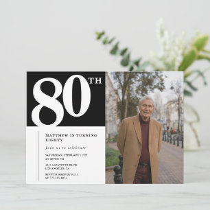 Black 80th birthday invitations Modern Chic Photo