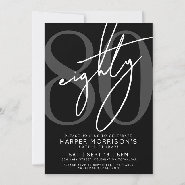 Black 80th Birthday Party Invitation (Front)