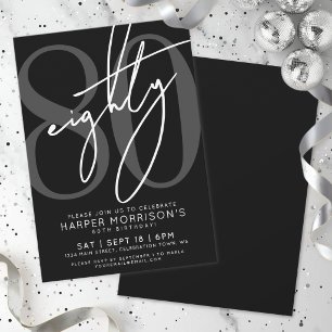 Black 80th Birthday Party Invitation