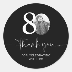 Black 80th Birthday Thank You Classic Round Sticker