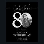 Black 80th Birthday Welcome Sign | Look Who's 80<br><div class="desc">Welcome guests to your 80th birthday celebration with this stunning editable welcome sign. Featuring a sleek, customizable layout, this template allows you to easily add your own photo and personalize the text, making it a perfect addition to your milestone 80th birthday decor. Ideal for entryways or as a party focal...</div>